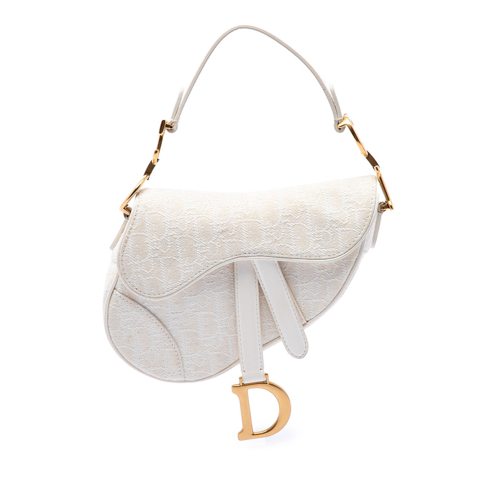 Pre-Loved Dior Mini Oblique Embroidered Canvas Saddle Bag